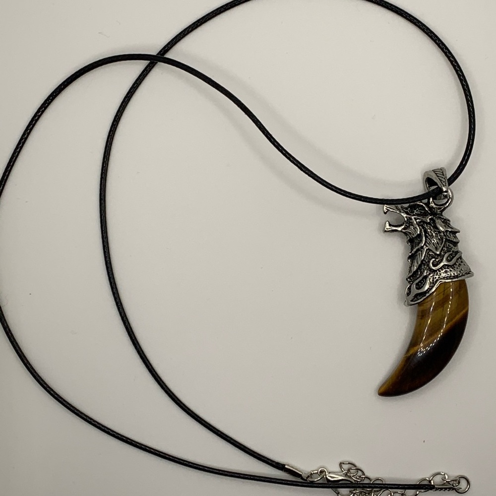 Wolf Tooth Pendant | Mens Crystal Necklace | Tigers Eye Necklace| Boyfriend Gift